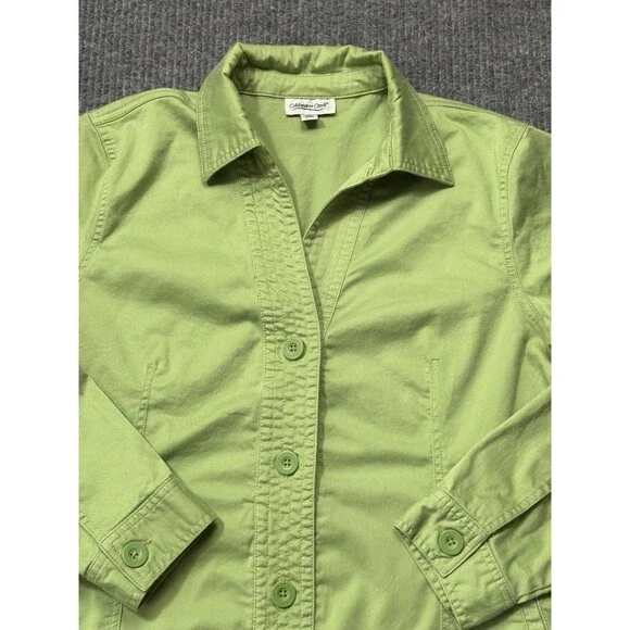 Coldwater Creek Womens Large Stretch Lime Green Button Up Shirt Jacket Top EUC - Picture 2 of 9